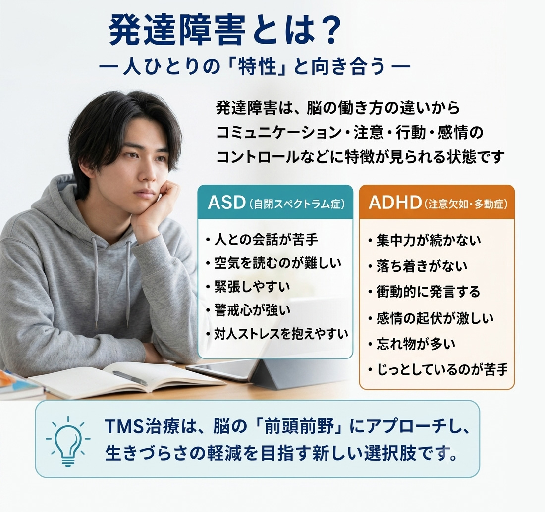 TMS治療は発達障害（ASD・ADHD）に効果ある？特性緩和の可能性